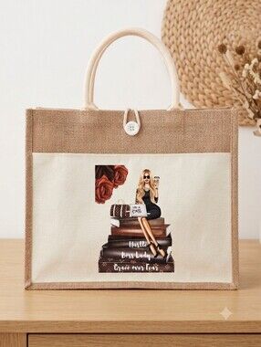 Custom Canvas Tote Bag, Large Size - Fashion Theme #9 - Cream Tote